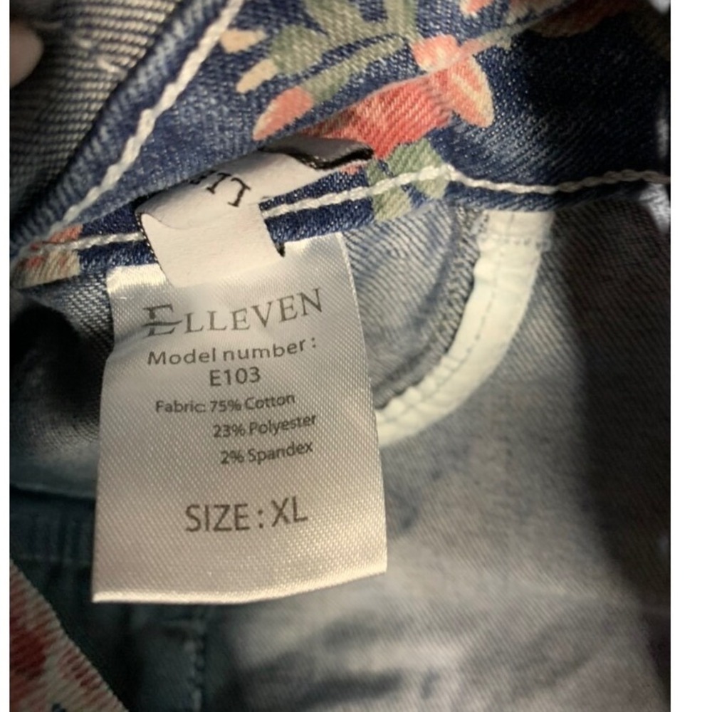 Elleven Floral Denim Cargo Mini Skirt XL Pink Rose Blue E103 Y2K Style - Picture 4 of 7